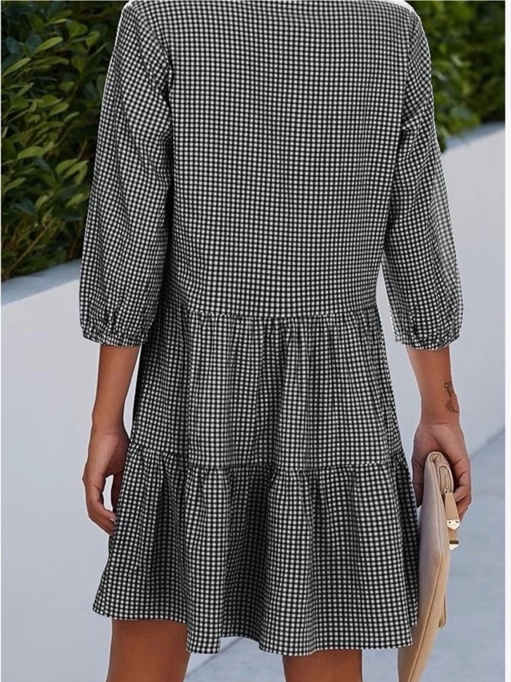 Blue & White Gingham Button-Front Tiered Dress Size Large - Picture 2 of 7